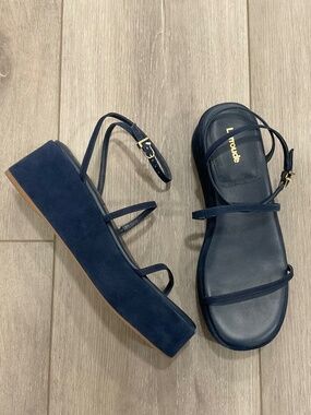 LARROUDE Gio Flatform Sandals in Blue Suede Size 8.5 NEW